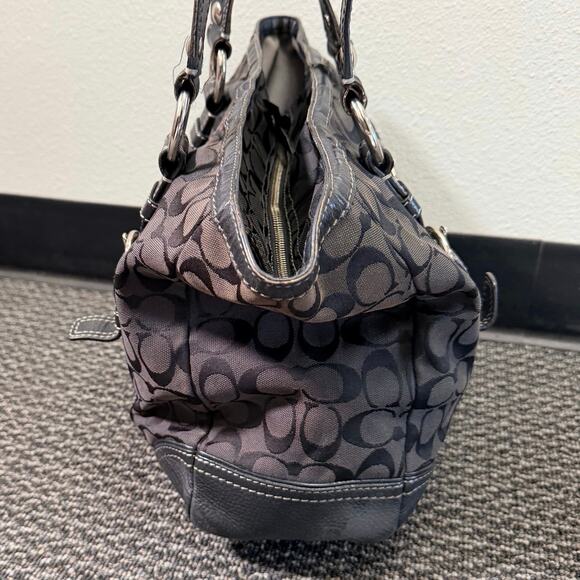 Coach Logo Black Shoulder Bag Purse w/Signature Leather Silver Hardware 15”x11” - Picture 6 of 16